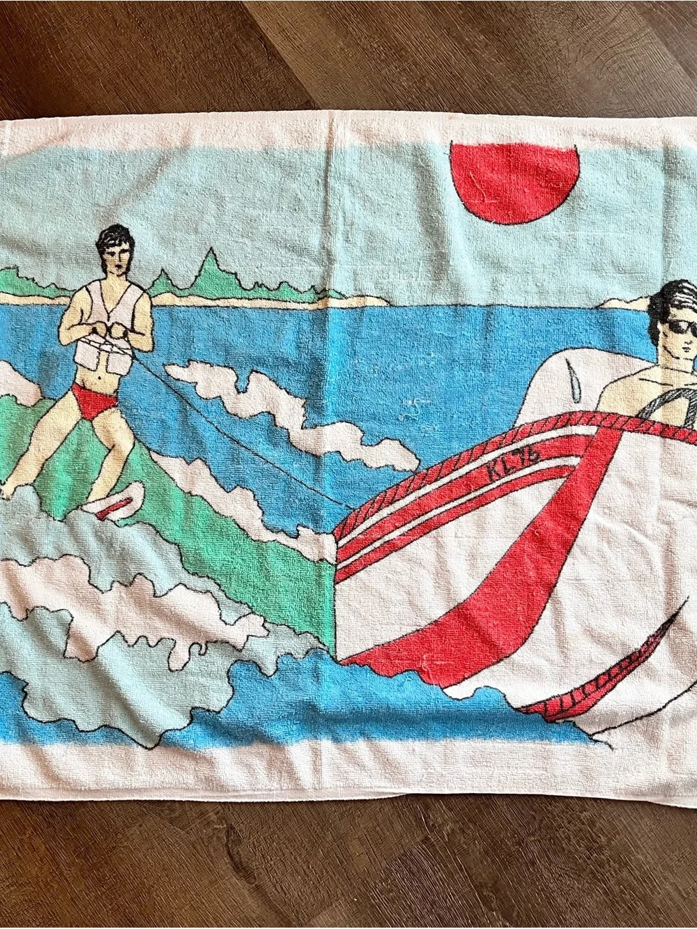 VTG Leshner beach towel water ski boat #retro